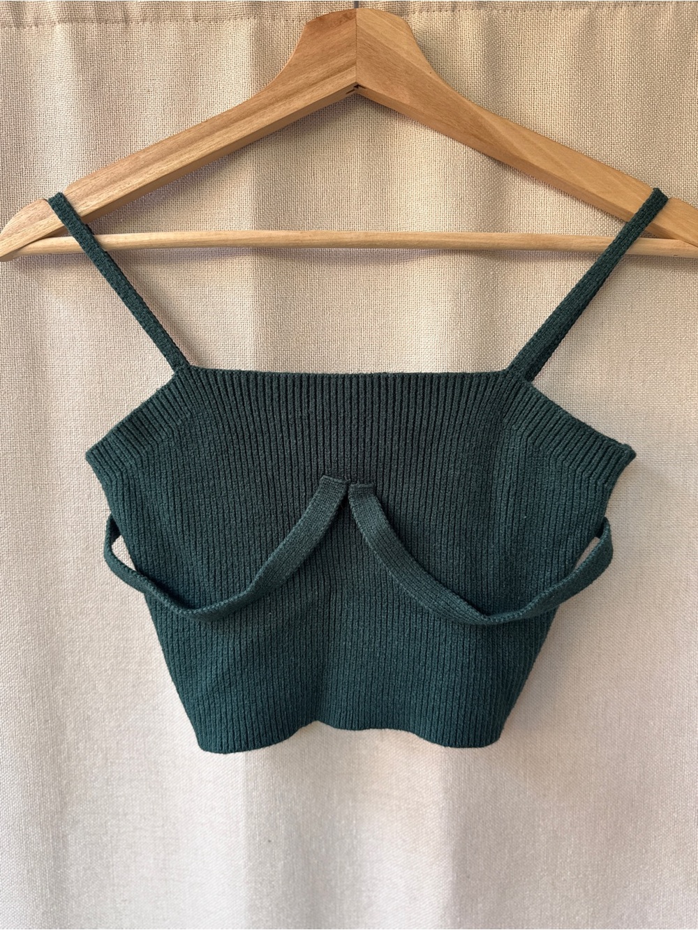 Cider Dark Green Ribbed Square Neck Crop Camisole